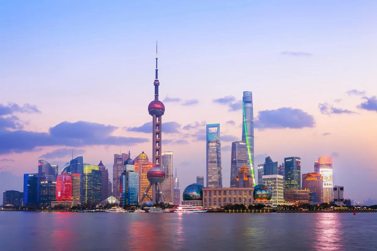 Shanghai skyline at dusk with river view